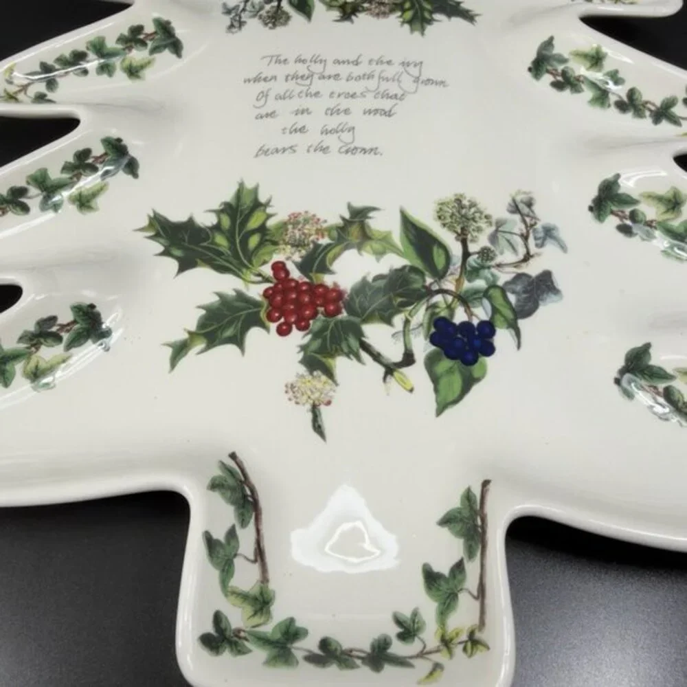 Portmeirion The Holly And The Ivy Christmas Tree Shaped Serving Dish Large 13inc